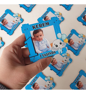 25 Adet Mavi Fil Renkli Balon Temalı ve Fotoğraflı Kişiye Özel Baskılı Magnet 1 2 3 4 5 ... Yaş Magnet