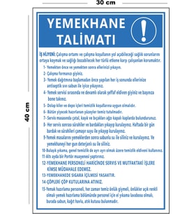 Metal Yemekhane Talimatı 30 cm x 40 cm A3 Büyüklüğünde Uyarı Levhası Yönlendirme Tabelası