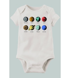 Organik Evren Baskılı Pamuklu Unisex Bebek Body
