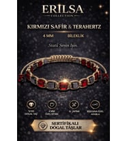 Sertifikalı Kırmızı Safir Terahertz Bileklik 4 MM Doğal Taş Unisex Ayarlanabilir (Çok Renkli)