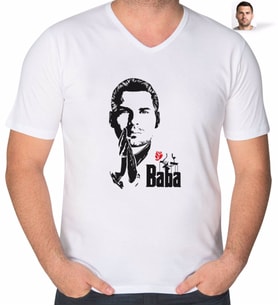 BK Gift Kişiye Özel Godfather Silüet Tasarımlı V Yaka Tişört-1 (Beyaz)