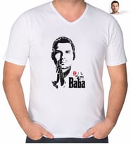 BK Gift Kişiye Özel Godfather Silüet Tasarımlı V Yaka Tişört-1 (Beyaz)