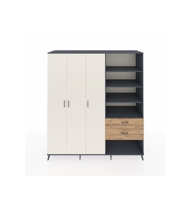 Kronos Dolap 16 Raflı 2 Çekmeceli 3 Kapaklı 220x59x243 Antrasit-Aytaşı/Çam