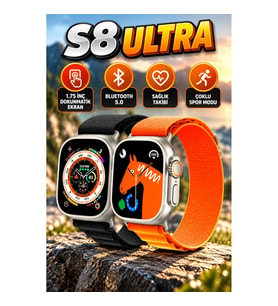 S8 Ultra Akıllı Saat Gri Kasa Turuncu Kordon 1.75 İnç Dokunmatik Ekran Bluetooth 5.0