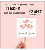 İkiz Kız Bebek Çikolata ve Süs Etiketi 70 Adet Yapışkanlı