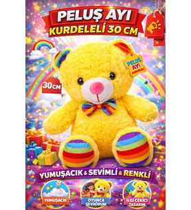 Oturan Kurdeleli Peluş Ayı 30 cm Yumuşak Dokulu Şirin Tasarım