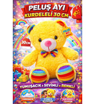 Oturan Kurdeleli Peluş Ayı 30 cm Yumuşak Dokulu Şirin Tasarım