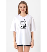 Steins Gate Rintarou Mad Scientist Beyaz Kadın Oversize Tshirt