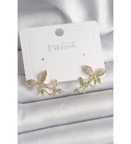 Pirinç Gold Renk Zirkon Taşlı Kelebek Model Kadın Küpe - TJ-BKP9838