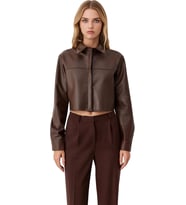 Kadın Düz Desen Suni Deri Crop Bluz Fonksiyonel Dayanıklı Kaliteli Konforlu Estetik Modern