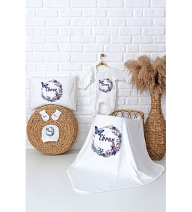 Pia Baby Premium %100 Pamuk Hastane Çıkışı Tulumlu Yenidoğan Kız Bebek Hediye Seti 5040-03 (Ekru)