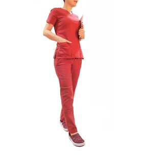 Emel Tekstil Doktor Terikoton Likralı Kadın Kiremit Cerrahi Yaka Takım 4835