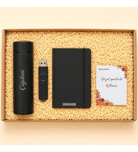 Kişiye Özel İsim Yazılı Dereceli Termos Defter USB Bellek Hediye Seti 32 GB Premium Ofis ve Kurumsa