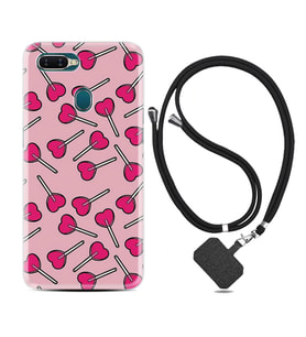 Oppo A5S A15 A16 A54 A55 A73 A74 Kılıf Boyun Askılı Silikon Heart Lollipop 1414