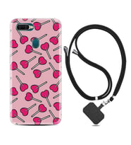 Oppo A5S A15 A16 A54 A55 A73 A74 Kılıf Boyun Askılı Silikon Heart Lollipop 1414