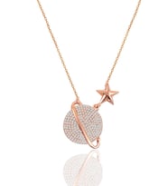 Gümüş rose zirkon taşlı satürn gezegen kolye SGTL12512BEYAZ