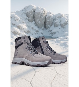Rakerplus Hakiki Deri Gri Bağcıklı Fermuarlı Trekking Çocuk Bot