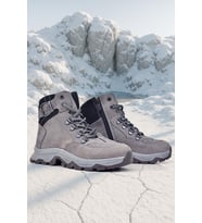 Rakerplus Hakiki Deri Gri Bağcıklı Fermuarlı Trekking Çocuk Bot