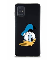 Samsung Galaxy A51 Soft Premier Kapak Donald Duck-B Tasarımlı Silikon Kılıf - Siyah (Şeffaf)