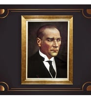 Özel Seri Paspartulu Çerçeveli Atatürk Tablo l13 (Gold)