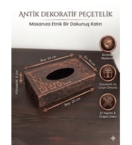 Antik Bakır Görünümlü Dekoratif Peçetelik - Etnik Desenli Kırılmaz Masaüstü Peçete Kutusu - 25x15 cm Premium Seri
