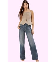 Kadın Denim Pantolon Yüksek Bel Geniş Paça Pamuk Günlük ve Şık Hafta Sonu Kaliteli Malzeme (İndigo)
