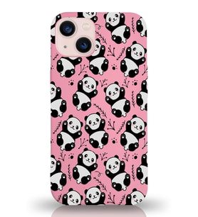Apple iPhone 13 Mini Uyumlu Lansman Kılıf Panda Tasarımlı İçi Kadife Kapak-Pembe (Şeffaf)
