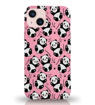 Apple iPhone 13 Mini Uyumlu Lansman Kılıf Panda Tasarımlı İçi Kadife Kapak-Pembe (Şeffaf)