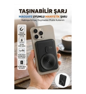 Manyetik Kablosuz Şarj Destekli Dijital Ekranlı Taşınabilir Powerbank