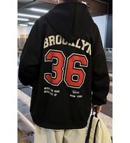 Erkek 36 Brooklyn Baskılı Oversize Sweatshirt (Siyah)