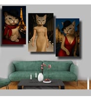 3 LÜ TASARIM MODACI KEDİ Ev Duvar Salon Güzellik Salonu Ofis Dükkan Dekarasyon Kanvas Tablo (Çok Renkli)