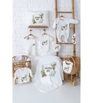 Pia Baby Premium %100 Pamuk Erkek Bebek Hediyesi 11 Parça İsme Özel Doğum Seti 5038-00 (Ekru)