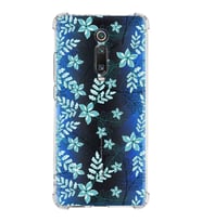 Xiaomi Redmi K20 Köşe Korumalı Antişok Kapak Floral Su Yeşili Tasarımlı Şeffaf Silikon Kılıf