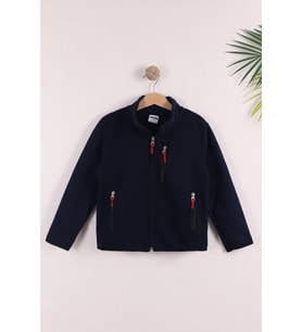 Monox Çocuk Lastik Manşetli Fermuarlı 3 Cepli Unisex Polar Ceket (Lacivert)