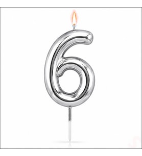 6 Rakam Mum Gümüş - 10 cm