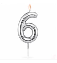 6 Rakam Mum Gümüş - 10 cm