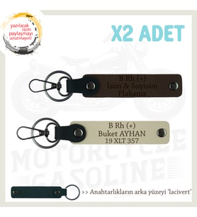 Yol Tutkunlarına İsim Plaka ve B Rh (+) Kan Grubu Yazılı Deri x2'li Anahtarlık, K Kahve-S Kahve-Laci