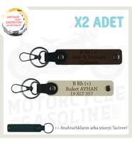 Yol Tutkunlarına İsim Plaka ve B Rh (+) Kan Grubu Yazılı Deri x2'li Anahtarlık, K Kahve-S Kahve-Laci