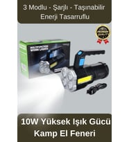 Çok Amaçlı Taşınabilir Enerji Tasarruflu 10w Yüksek Işık Gücünde 3 Modlu Ledli Şarjlı El Kamp Feneri