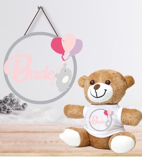 Kişiye Özel Bebek Kapı Süsü ve Peluş Ayıcık Seti – Baby Shower / Hastane Odası