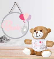 Kişiye Özel Bebek Kapı Süsü ve Peluş Ayıcık Seti – Baby Shower / Hastane Odası
