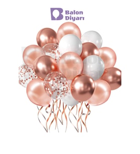 5 Adet Rose Gold, Beyaz ve Şeffaf Konfeti Balon Seti – Parti & Süsleme Balonları