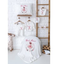 Pia Baby Premium İsmine Özel %100 Pamuk Yeni Doğan Kız Bebek Hediyesi 5061-02 (Ekru)