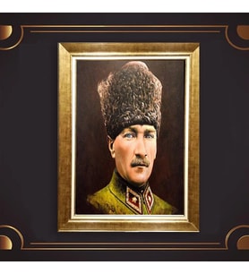 Altın Varaklı Çerçeveli Paspartulu Atatürk Tablo z4793 (Gold)