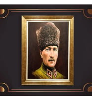 Altın Varaklı Çerçeveli Paspartulu Atatürk Tablo z4793 (Gold)