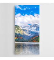 Nehir Renkli Ağaçlar Karlıdağlar Panoramik Kanvas Tablo