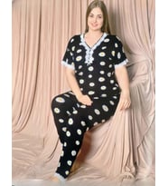 Pijamoni Kadın Viskon Büyük Beden Kısa Kol V Yaka İnce Pijama Takımı 7530/5 - 1 Adet (Siyah)
