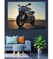 Modern Şık Gümüş Renkli Motosiklet Dekoratif Kanvas - Mdf Ahşap Tablo