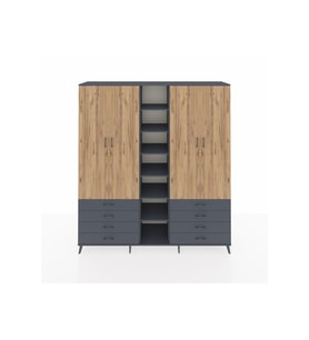 Hyperion Dolap 10 Raflı 8 Çekmeceli 2 Askılı 220x44x243 Antrasit-Çam/Antrasit