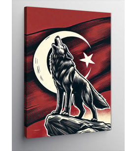 Kanvas Tablo Türk Bayrağı ve Kurt